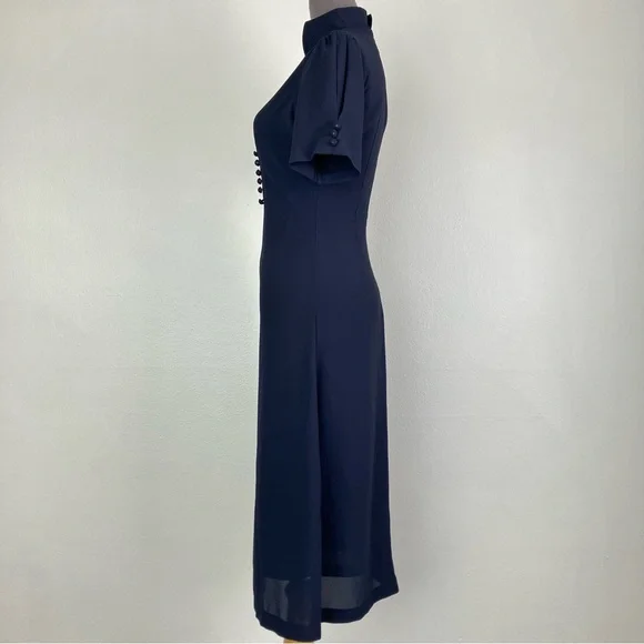 Lindy Bop 1940s Navy Blue Amelia Vintage Collared A-line Midi Dress UK 10 Small - Picture 7 of 15